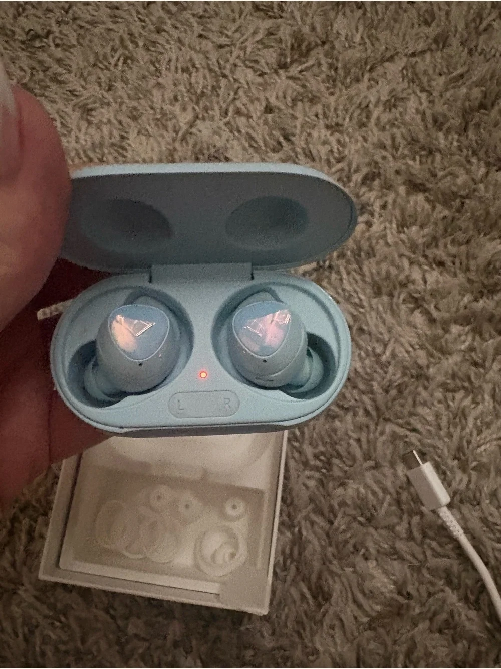 Samsung Galaxy Buds — Light Blue Earbuds and Case